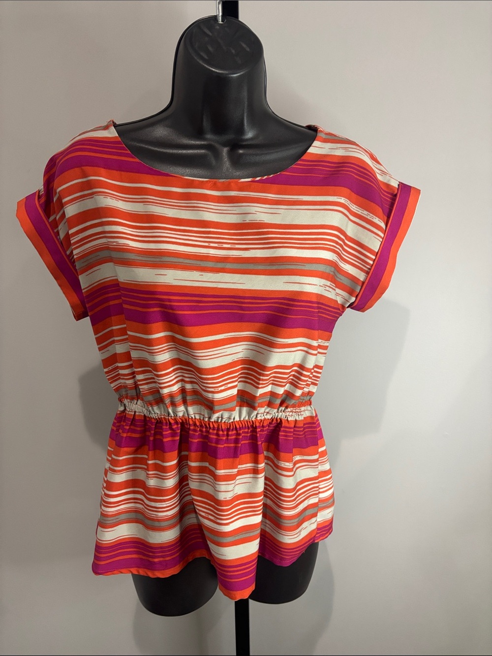 Banana Republic Striped Short-Sleeve Top in Orange, Pink & Cream Stripes Sz Sm